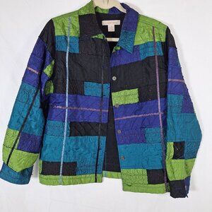 Vintage Patchwork Quilted Jacket In Green Blue & Black By C.L.O.T.H.E.S. Medium
